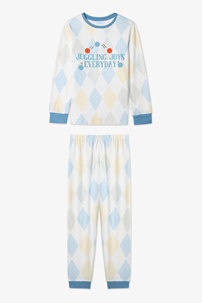 Penti Off-White Boy's Juggling Baklava Patterned Pajama Set