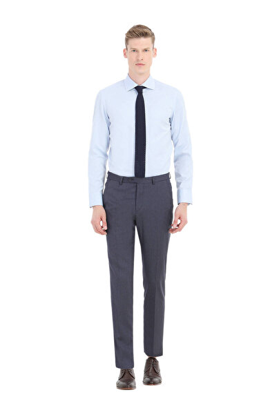 Ramsey Ανοιχτό μπλε μονόχρωμο υφαντό πουκάμισο με κλασικό βαμβακερό μείγμα