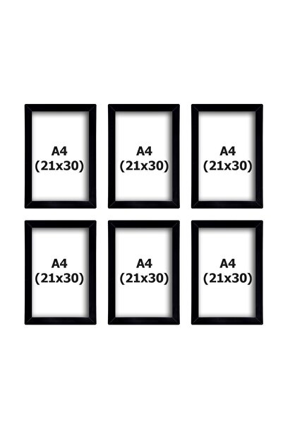 AS TİCARET 6 Pieces (A4) 21X30 Black Frame - A4 Certificate or Photo Frame with Pvc