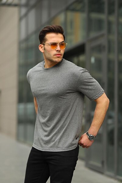 comstar Men's Oversize Basic Crew Neck Loose Smoked T-Shirt