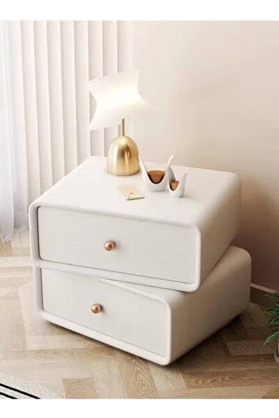 Raffine Modern 360° Rotatable Nightstand Wooden Bedside Table with 2 Drawers (50x40x48 cm)