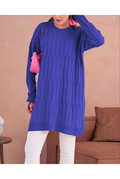 Modamorfo Round Neck Thick Striped Loose Knitwear Tunic -Saks