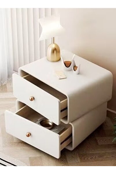 Raffine Modern 360° Rotatable Nightstand Wooden Bedside Table with 2 Drawers (50x40x48 cm)