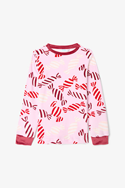 Penti Pink Girl's Candy New Year Patterned Soft Textured Pajama Set