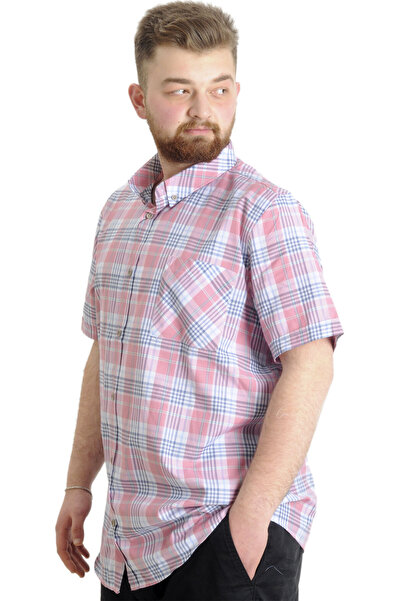 ModeXL Mode Xl Large Size Men's Shirt Plaid Short Sleeve 23301 Ecru