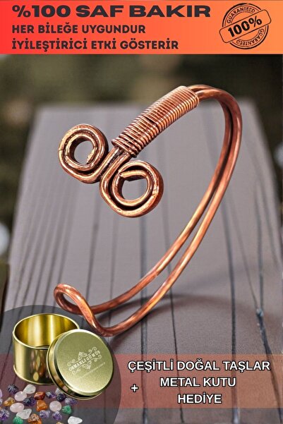 OSMANLI GÜMÜŞ Women's Copper Bracelet - Aries Zodiac Sign Model Handcuff Bracelet with Metal Box and Natural Stones