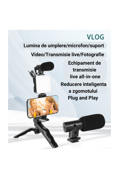 oemco Kit Vlogging KALEPO, Ideal Pentru Filmari Video, Youtube, TikTok, Trepied Universal, Compatibil Pent