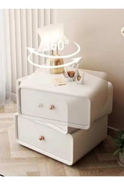 Raffine Modern 360° Rotatable Nightstand Wooden Bedside Table with 2 Drawers (50x40x48 cm)