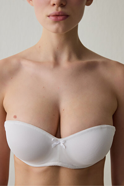 Penti White Gathering Underwire Strapless Lotus Bra Without Padding