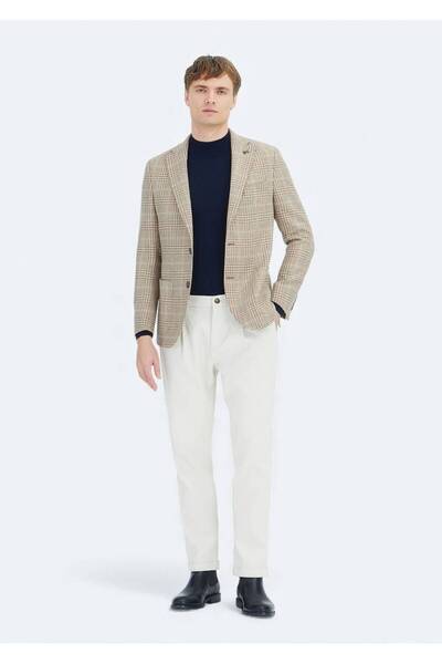 Ramsey Μπεζ καρό πουκάμισο με ώμους εφαρμοστό Μάλλινο μπουφάν