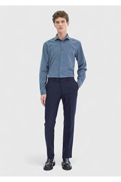 Ramsey Μπλε ίσιο πουκάμισο Casual Fit Woven Velvet Casual 100% βαμβάκι