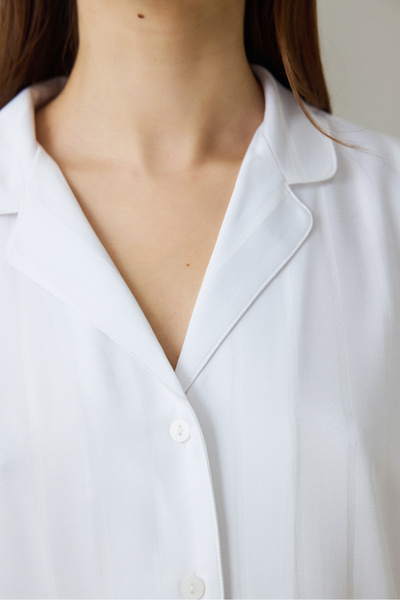 Penti Οπτικό Λευκό Σετ Πυτζάμες Σατέν Πουκάμισο Aria με κοντομάνικο γιακά