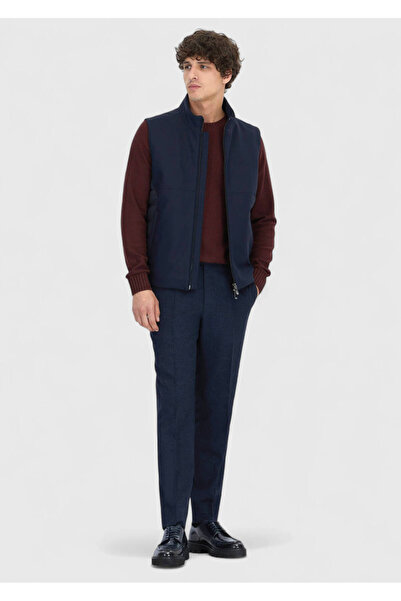 Ramsey Navy Blue Regular Fit Stand Collar Casual Woven Sports Vest