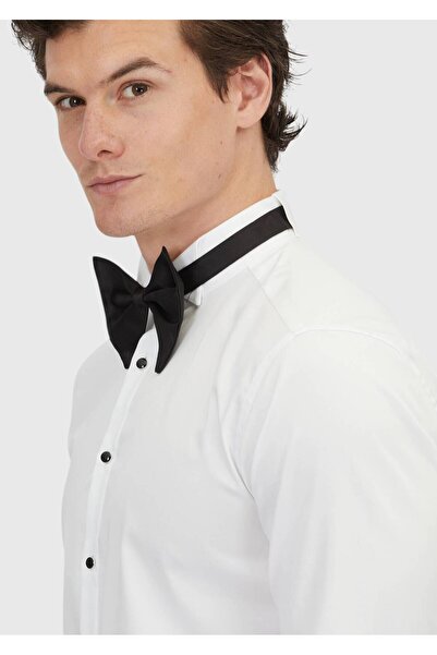 Ramsey Λευκό μονόχρωμο πουκάμισο σμόκιν με διπλή μανσέτα με γιακά