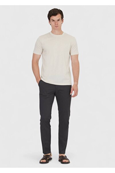 Ramsey Beige Plain Crew Neck 100% Cotton T-Shirt