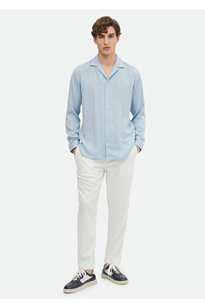 Ramsey Μπλε υφαντό κλασικό πουκάμισο με κανονική εφαρμογή