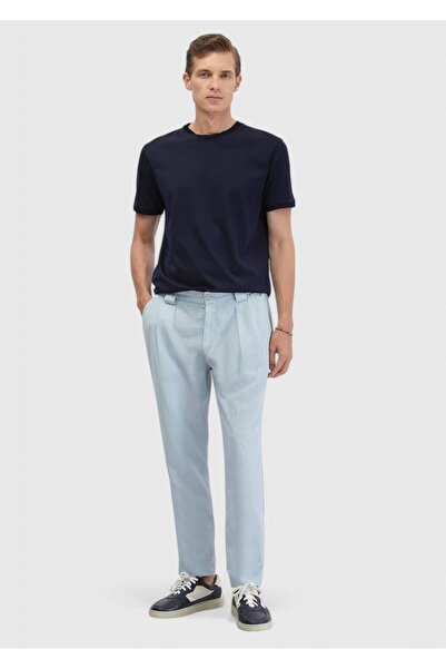 Ramsey Ανοιχτό μπλε ίσιο υφαντό Jogging Fit Casual βαμβακερό παντελόνι