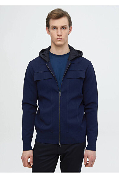 Ramsey Μπλε γιακά πόλο ζακέτα με απλό πλέγμα