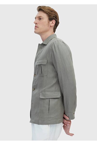 Ramsey Khaki Straight Casual Fit Cotton Blended Jacket