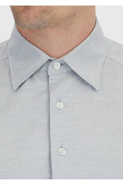 Ramsey Πουκάμισο από 100% βαμβάκι με ανοιχτό γκρι σχέδιο Casual Fit Woven Casual