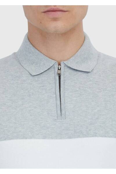Ramsey Gray Polo Neck Striped Cotton Blend Knitwear