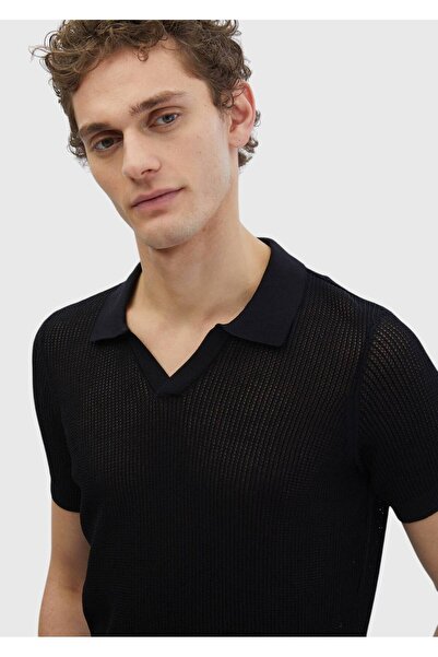 Ramsey Μαύρο πλεκτό ζακάρ με λαιμό πόλο