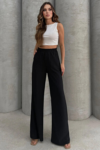 Lesa Wear بنطال جيرسي ليكرا واسع الساق عالي الخصر - تصميم ناعم