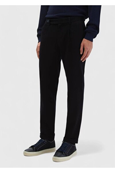 Ramsey Navy Blue Plain Woven Regular Fit Casual 100% Cotton Trousers