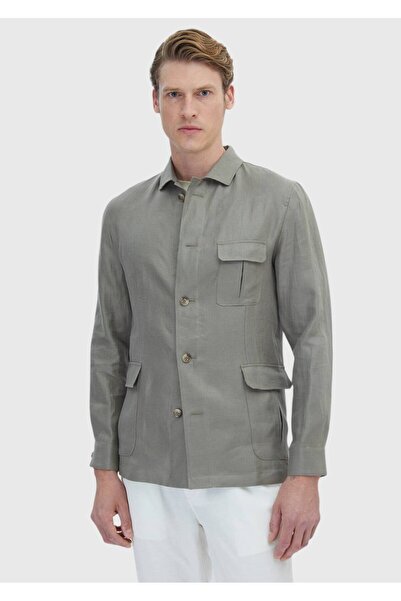 Ramsey Khaki Straight Casual Fit Cotton Blended Jacket
