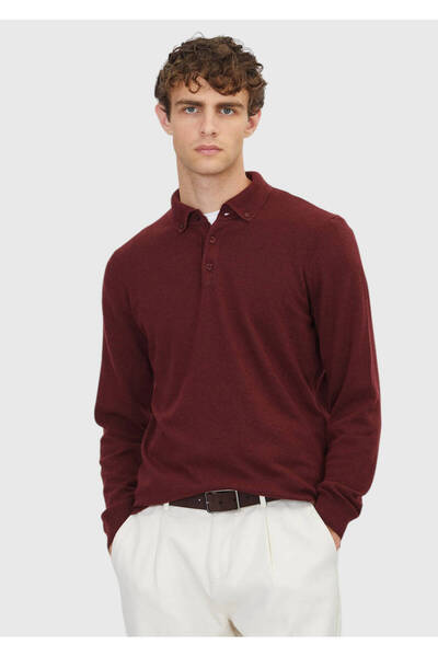 Ramsey Πουλόβερ από μαλλί με λαιμόκοψη μπορντό, απλό πλεκτό, μείγμα μαλλιών