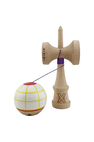 Flippy Kendama X Originala, Profesionala, Flippy, Big Cups V2, Glob Super Sticky Ata 55 cm, Alb/Galben/Rosu