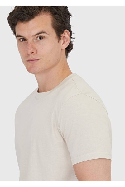 Ramsey Beige Plain Crew Neck 100% Cotton T-Shirt