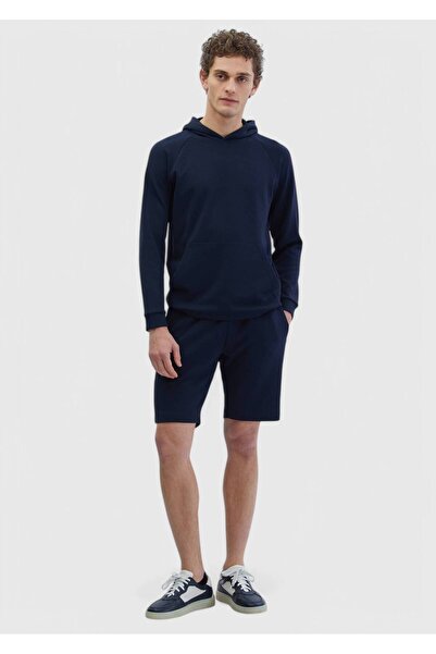 Ramsey Navy Blue Hooded Plain Sweatshirt