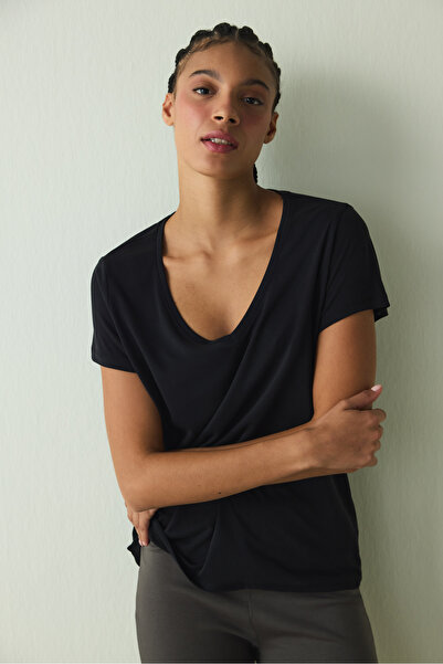 Penti Black V-Neck Modal Short Sleeve T-Shirt