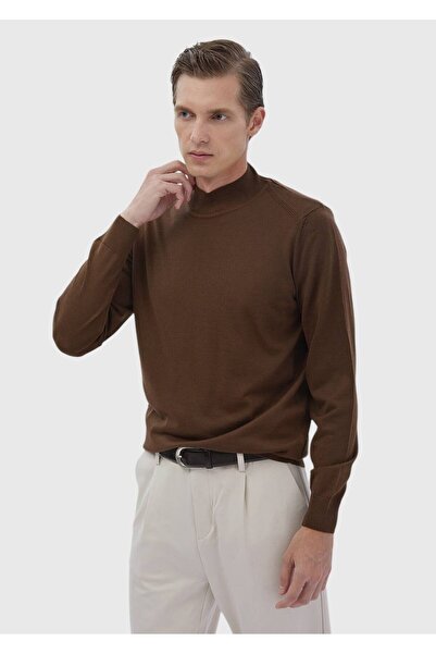 Ramsey Коричневий светр з коміром-стійкою, прямий крій, вовняна суміш