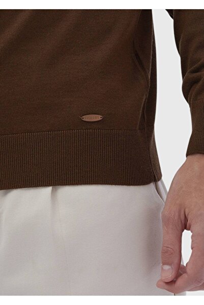 Ramsey Коричневий светр з коміром-стійкою, прямий крій, вовняна суміш