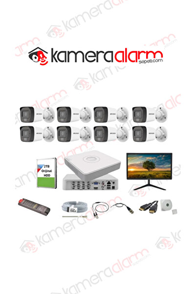Hikvision 8 Kameralı 7/24 Renkli, Ses Kayıtlı Güvenlik Kamerası Seti - Monitörlü
