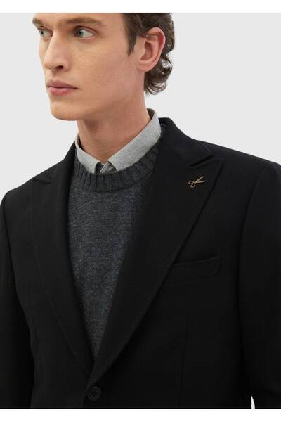 Ramsey Black Patterned Zeroweight Slim Fit Wool Blend Jacket