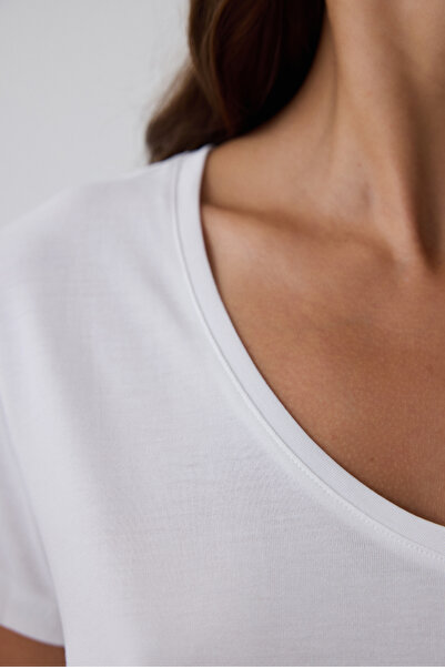 Penti White Modal V-Neck Short Sleeve T-Shirt