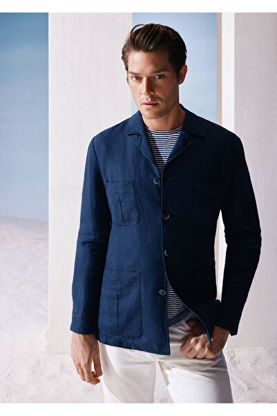 Ramsey Μπουφάν Navy Blue Plain Slim Fit από βαμβακερό μείγμα