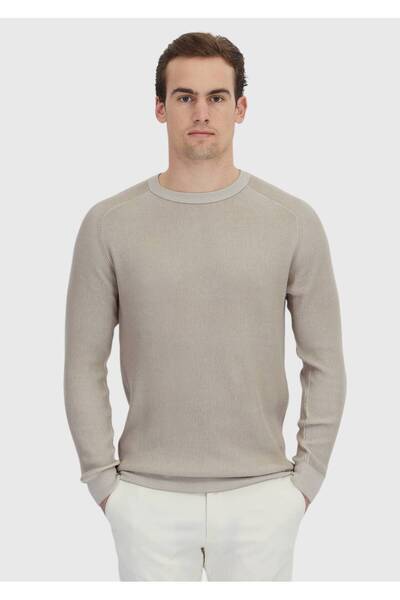 Ramsey Beige Crew Neck Thessaloniki 100% Cotton Knitwear Sweater