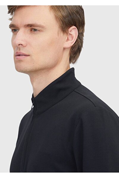 Ramsey Black Stand Collar Plain Sweatshirt