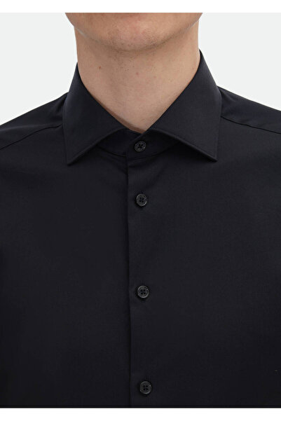 Ramsey Μαύρο Slim Fit Classic 100% βαμβακερό πουκάμισο