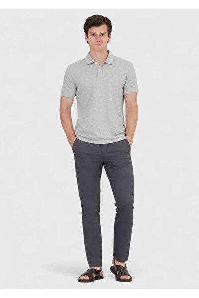 Ramsey Ανοιχτό γκρι μονόχρωμο γιακά πόλο 100% βαμβακερό μπλουζάκι