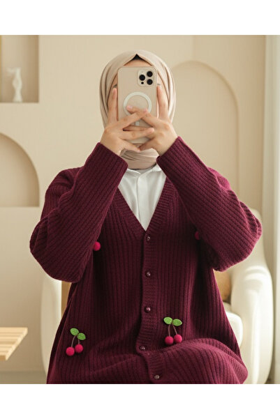 Modamorfo كارديجان تريكو بأزرار كروية من الكرز - لون بورجوندي