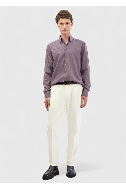 Ramsey Πουκάμισο Λιλά Κανονική Σαφήνειας Υφαντό Casual Μίγμα Βαμβακιού
