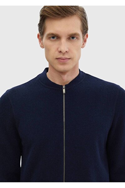 Ramsey Ζακέτα Navy Blue Judge Collar Plain Knit 100% μαλλί