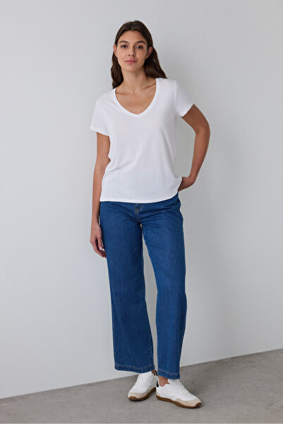 Penti White Modal V-Neck Short Sleeve T-Shirt