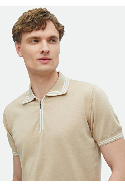 Ramsey Μπεζ Πόλο Λαιμόκοψη Απλό Πλεκτό 100% Βαμβάκι