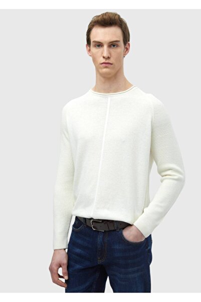 Ramsey Ecru Crew Neck Jacquard Wool Blend Knit Sweater